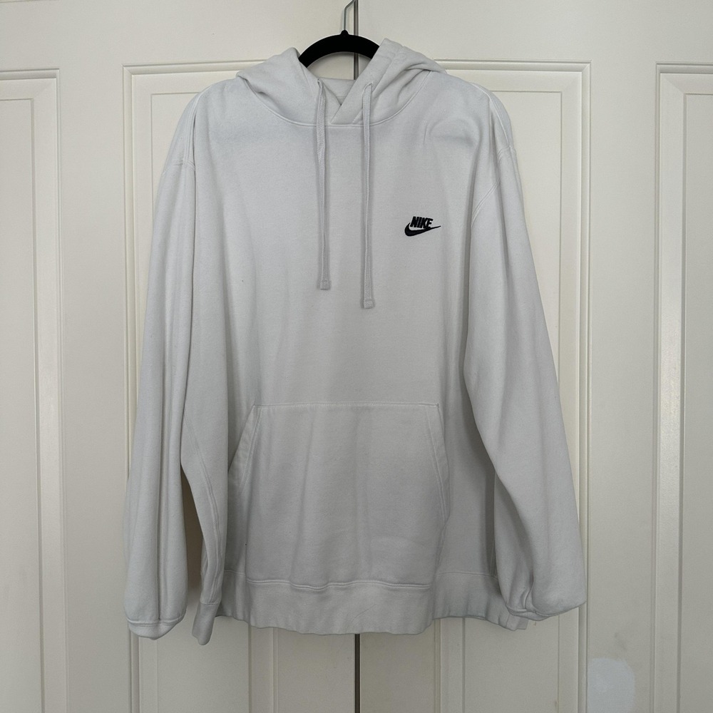 Nike Hoodie Mens 2XL White Fleece Pullover Sweatshirt Swoosh Logo‎ BV2654-10A